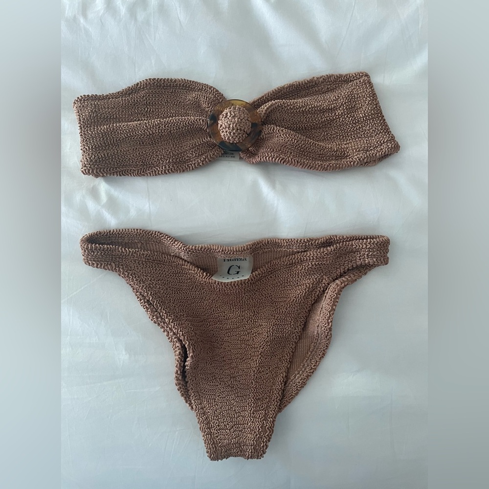 Hunza G Tan Textured Bikini Set